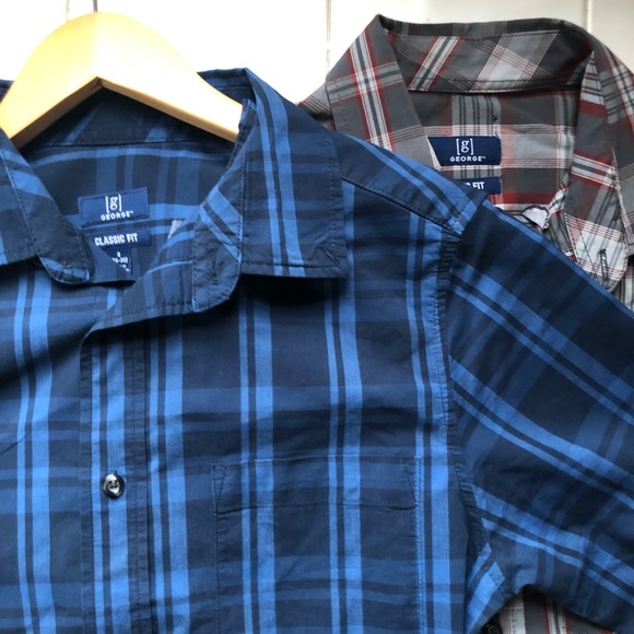 💛 GEORGE CLASSIC FIT PLAID CHECKERED BUTTON DOWN SHIRT 2 PAIR - Picture 5 of 10